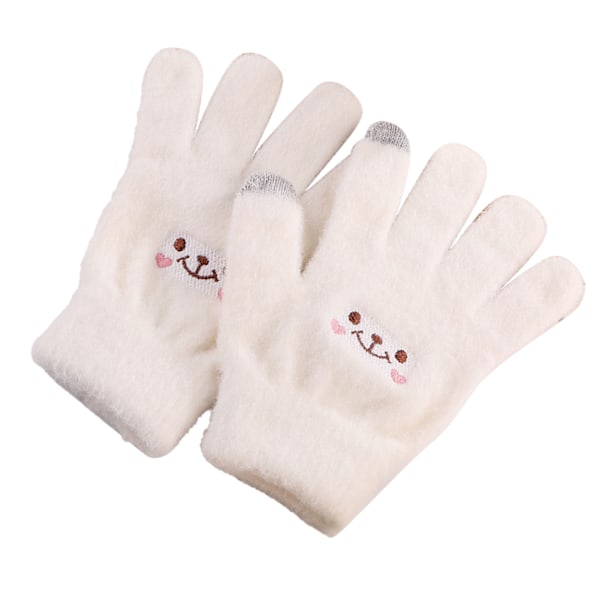 Vinter Touch Screen Hanske Smile Face Design Elastisk termisk varm strikket hanske for kvinner Jenter Hvit
