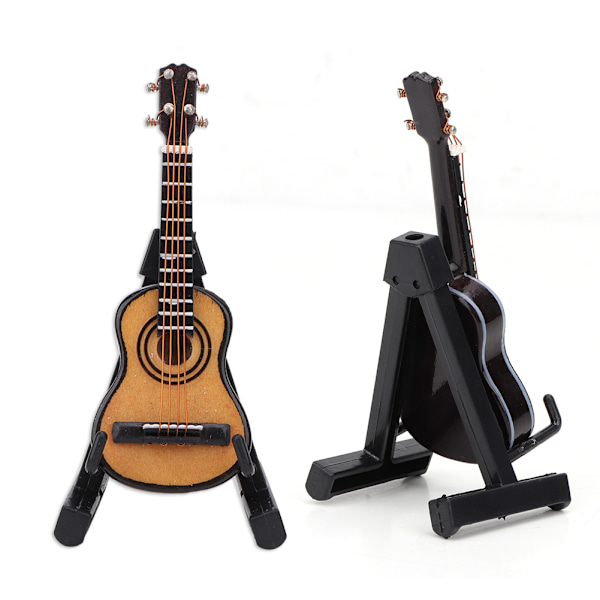 1：12 Mini träinstrumentgitarr med läderlåda modellsimuleringstillbehör för dockhus