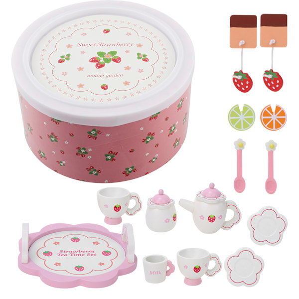 Träservis med hög simulering av teserviser Låtsas rollspel Kid Educational Toy Set Pink Teaware