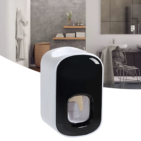 Tandkrämsdispenser Automatisk tandkrämsmaskin Väggmonterad badrumstillbehör med 2 tandkrämspressare Svart