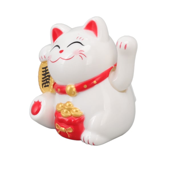 Kinesisk Lucky Cat Fortune Cat Dekoration Viftande Arm Solar Light Induktion Staty För Hem Bil Prydnader Sitt i sidled Vit