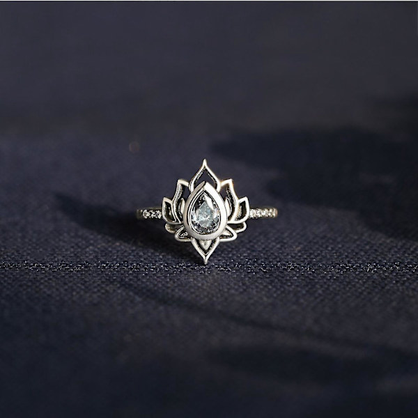 Lotusblomst Blå Rhinestone Ring for Kvinner og Jenter