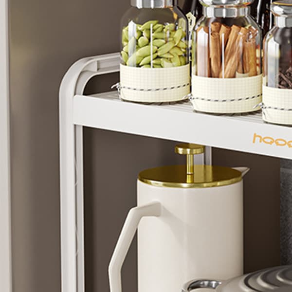 Countertop Kitchen Storage Rack White Plastic Double Layer Telescopic Kitchen Shelf Organizer for Home Stove Sink 8512 2