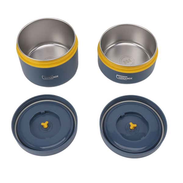 Bento Lunchboks Rund med Lopp Pose Lekkasikkert Rustfritt Stål Sikker Stor Kapasitet Lett å Rengjøre Lunchboks for Kontor 2 Mikrobølgeovn