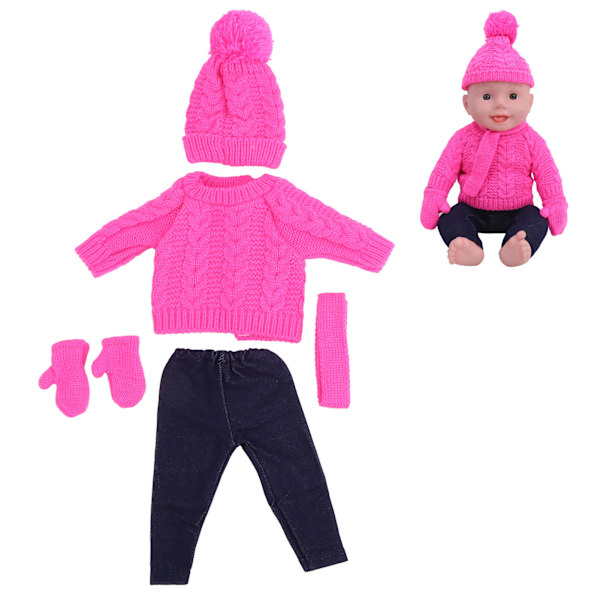Nukkekostuumi Paita Housut Lakki Huivi Hanskat Nukkevarusteet 18 tuuman Baby DollQ18‑788 Rose Red 43 cm nukelle