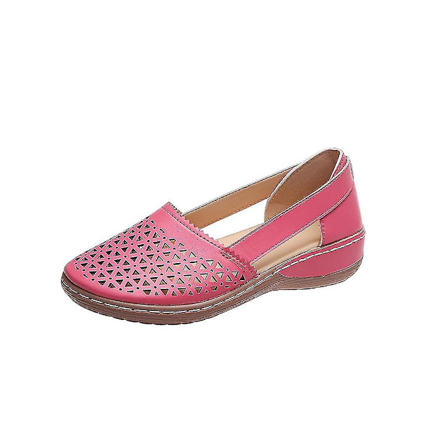 Rose Røde Hule Kile Sandaler - Kvinders Casual Slip-On Komfort Sko
