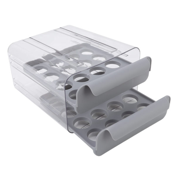 Egg Box Double Layer Transparent 32 Grids Large Capacity Egg Storage Box for Refrigerator Grey