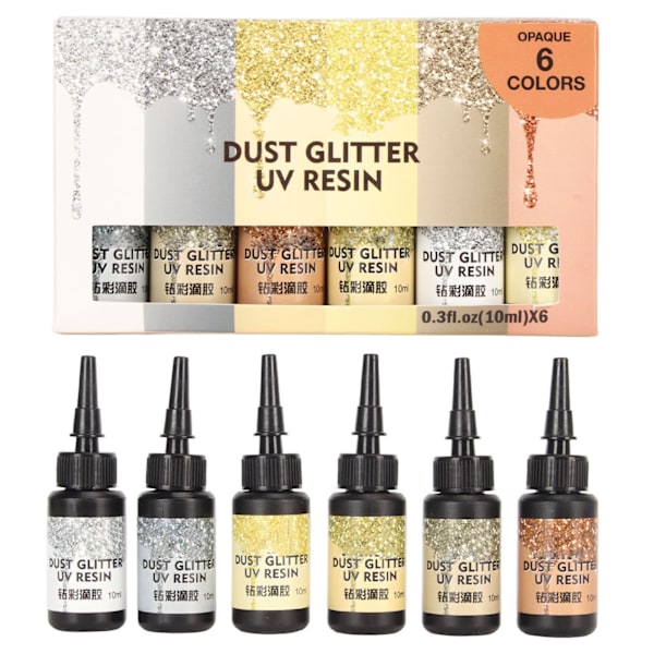 6 kpl Värillistä UV-hartsia, 10 ml per kynän muotoinen nopeasti kovettuva alumiinifolio-tiivistys UV-liima DIY-korukäsitöihin, keltainen sarja