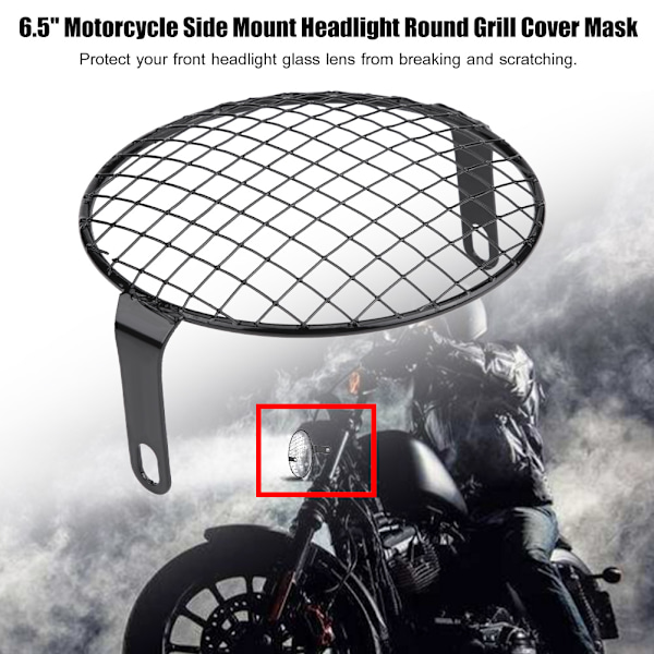 6,5 tommers motorsykkel sidemontert frontlyskåpe rund grilldeksel maske for cruiser chopper cafe racer #2