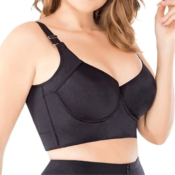 Dölj ryggfett Push Up Sport-BH för kvinnor - Fullständig rygg täckning, djup kupa, 36B, svart