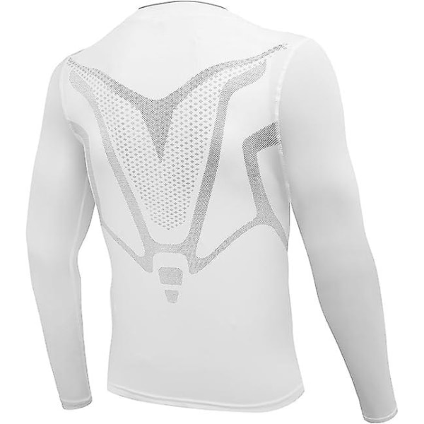 Långärmad kompressionstopp för män Cool Dry Tight Baselayer Hela säsongen för löpträning white L