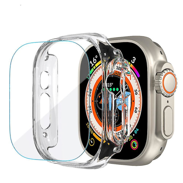For Apple Watch 8 Ultra-deksel, herdet glass beskyttende film og harde PC-støtfangersett Transparent color 2pcs