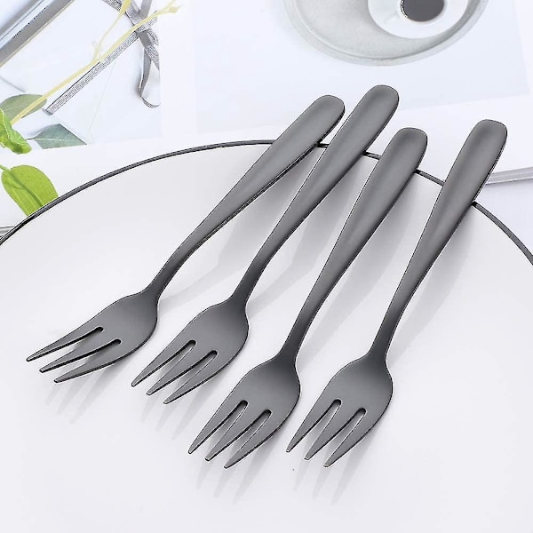 Sæt med 8 små kagegafler i sort rustfrit stål