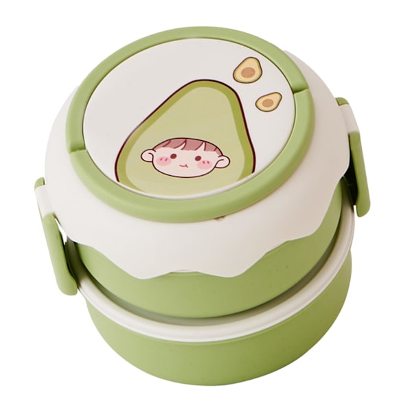 Stable matboks Søt tegneserie frukt stil dobbelt lag håndtak Design Student Bento Box for kontor Skole Hjem Avocado