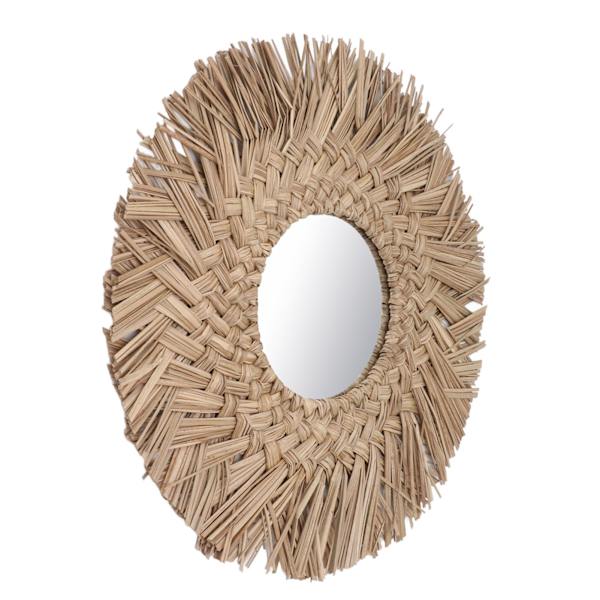 Straw Weaving Wall Mirror Retro Vacker vävd vägghängande spegel för Dorm Room Dekoration Nature