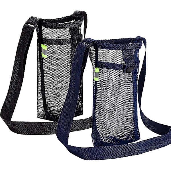 Vandflaskeholder med Justerbar Skulderrem til Sport, Vandreture, Camping - Sort/Marineblå (2 stk)