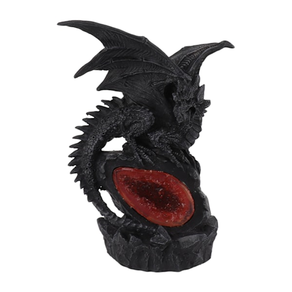 Kampdrageskulptur i Resin til Bord, Drageskulptur med Lys til Hjemmedekor Halloween Dekoration Sort