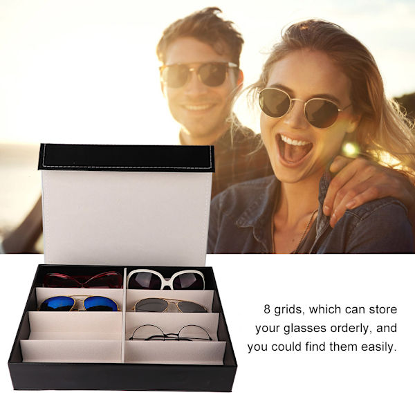 Elegant 8 Rums Brilleæske Solbriller Organizer Brille Display Opbevaringskasse