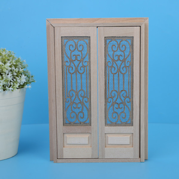 DIY 1:12 Dukkehussæt Miniatur Hul Træ Dør Sæt Børn Sjov Legetøj Gave Dekoration
