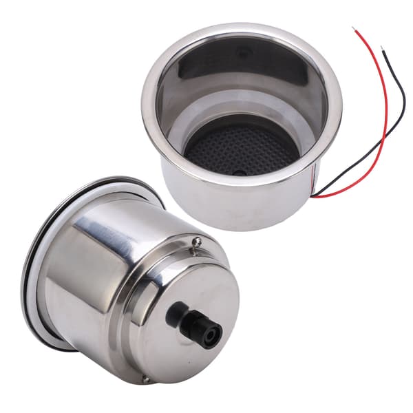 Lysende kopholderindsats - 2 stk., 304 rustfrit stål med drænhul, grøn LED