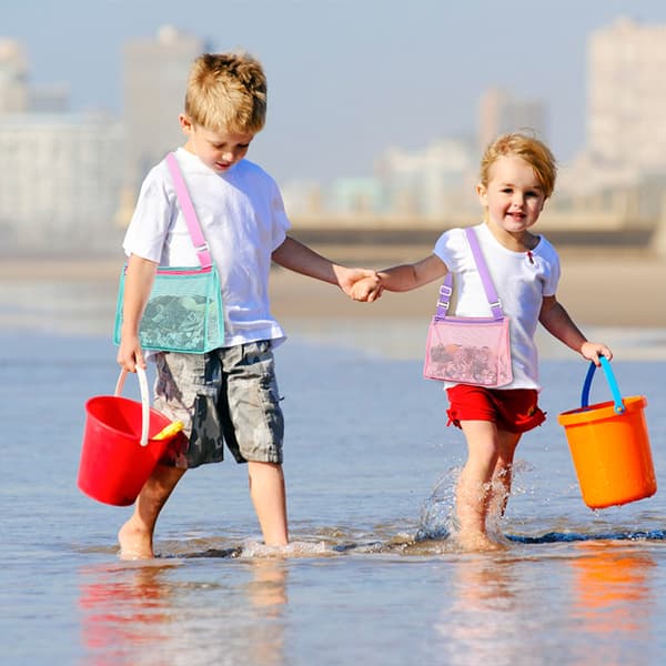 Strandleker Mesh Beach Bag Barn Skjell Samleveske Strandsandleker[LD]