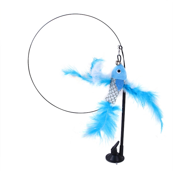 Funny Cat Feather Stick Interactive Handheld Cat Feather Wand med sugkopp för katter Blå flygfisk