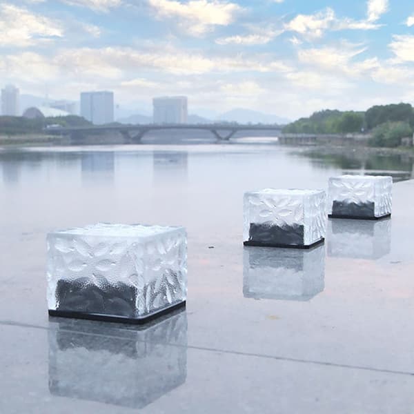Solar Ground Light Ice Brick Form Automatic Light Control Switch Waterproof Outdoor Landscape Lamp with Battery White Light