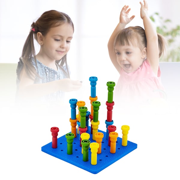Peg Board Set Leksaker 6 hål 5 färger Pedagogiskt roligt Plastmaterial Rundade hörn Stapling Peg Board Leksak för småbarn