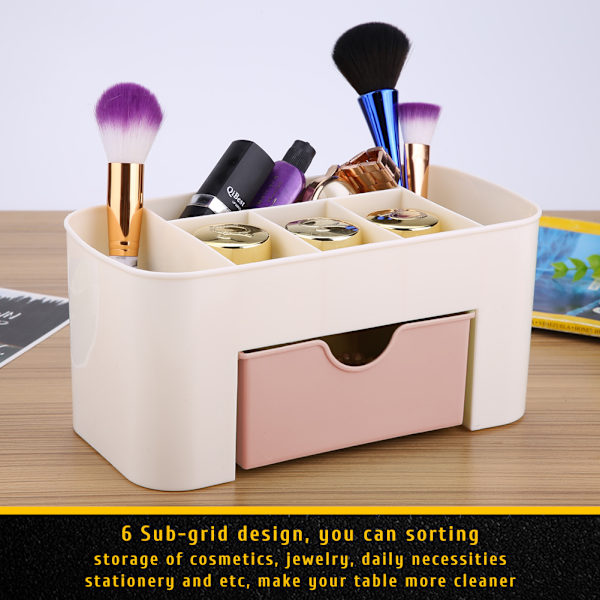 Multifunktionel Skrivebords-Desktop Organizer Skuffe Brevpapirholder Makeup Opbevaringsboks Hjem Rosa