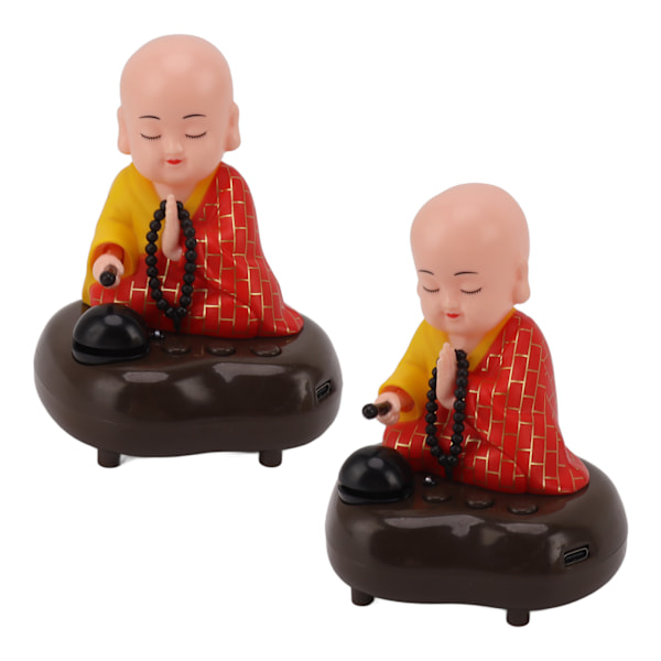 Liten munkfigur USB-lading 6 sanger Musikk LED-nikkende Kinesisk liten Buddha-munkstatu Bilpynt hjemmedekorasjoner
