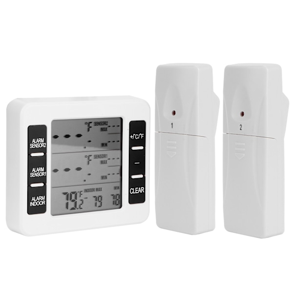 Kylskåpstermometer Trådlös inomhus LCD Digital Fryslarmtermometer med 2 sändare