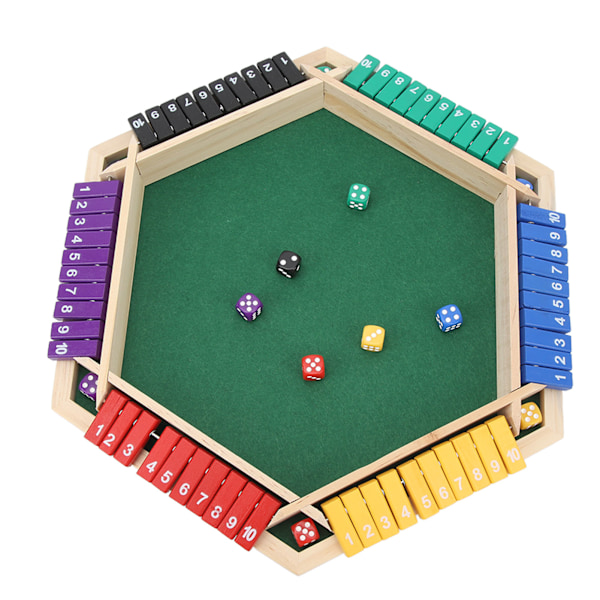 Shut The Box Terningspill 6 spillere 6 fargede trebordsskive Lukk boksen med 12 terninger