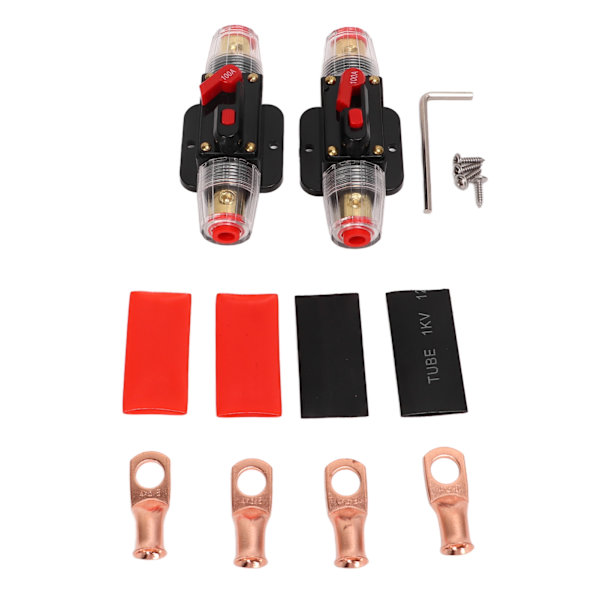 12‑24V Inline Sikringsholder med Manuel Nulstilling Batteri Klemmer Varmekrympeslanger til Bil Båd Lydanlæg 100A