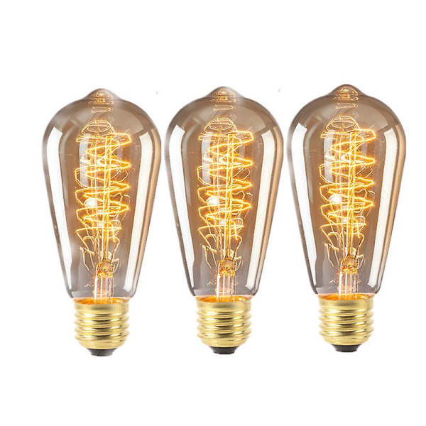 3-pak Vintage Edison LED-pærer 40w E27 egernburformet LED-dæmpbare pærer Antik stil varm glød