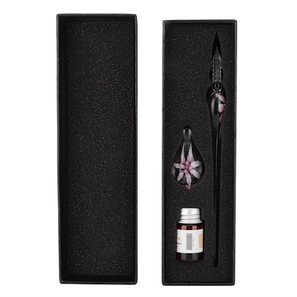 Retro-kristalli Elegant Kukka Lasinen Dip-kynä Signature Ink Reservoarikynä Mustepullonpidikkeellä Vaaleanpunainen
