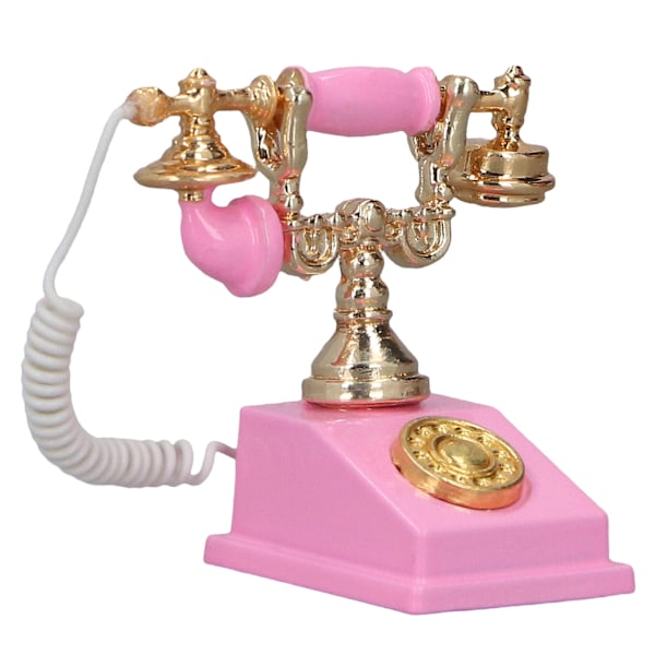 Dockhus Mini telefonmodell retrosimulering Europeisk vintage telefonmodell dekoration för 1:12 dockhus rosa