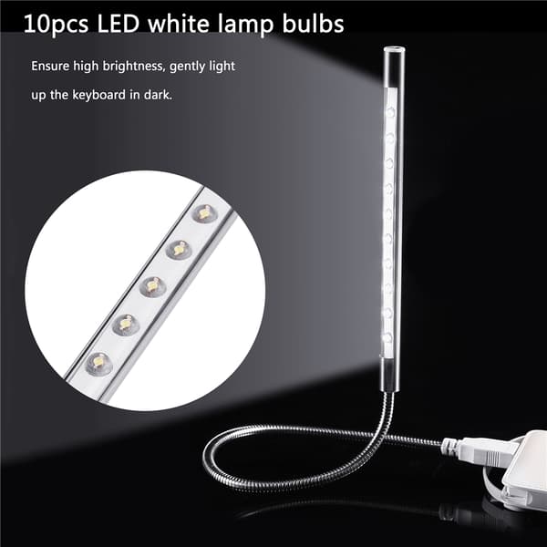 Stilig bærbar USB LED-lampe for PC/laptop - Sølv (10 stk)
