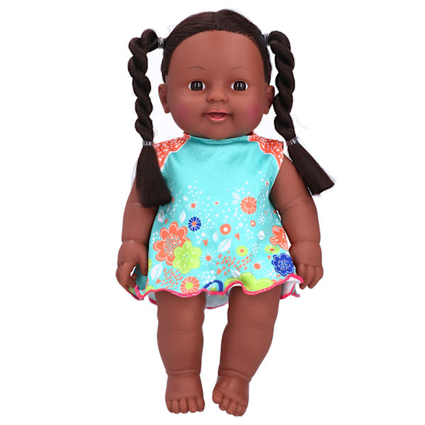 Upeasti afrikkalainen musta tyttönukke realistisen lapsen kaltainen söpö nukke lapsille roolileikki lahja 30 cm (Q1209 sininen oranssi hame)