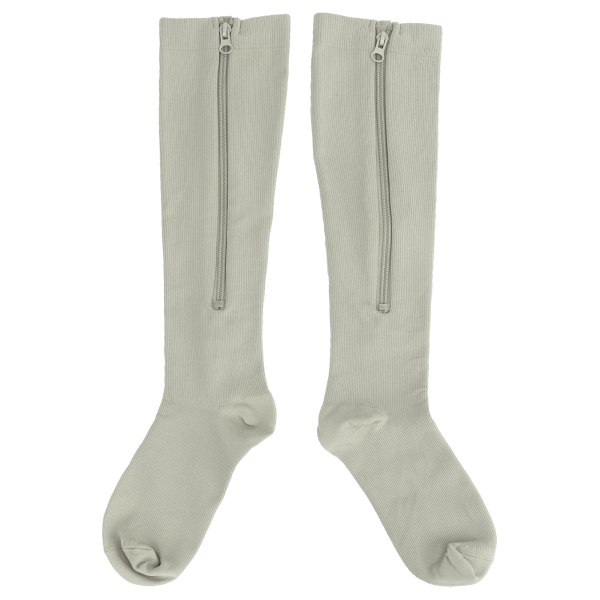 1 Pair 15‑20mmHg Closed Toe Zipper Compression Socks Women Knee High Compression Stockings Gray S/M