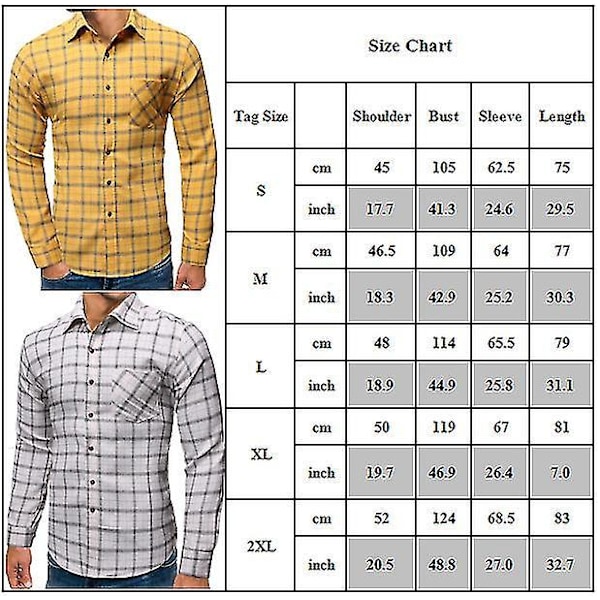 Slank Passform Gul Rutete Knappeskjorte for Menn - Casual