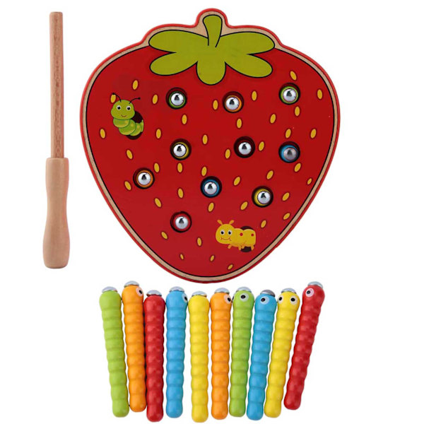 Capture Worm Magnetisk träleksak Kid Educational Intelligence Development Leksaker Strawberry