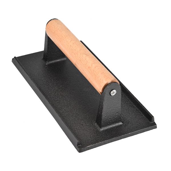 Kommersiell gjutjärnsbiff vikt trähandtag Bacon Grill Hamburger Press