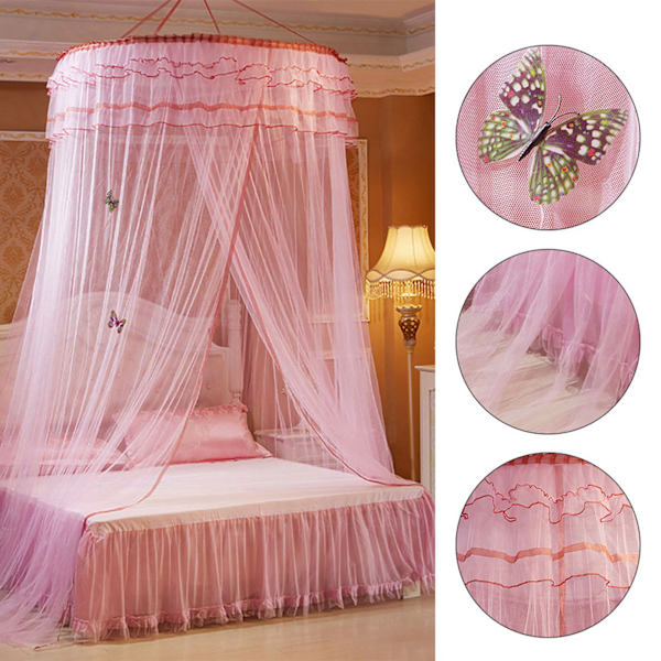 Åndbar Rund Baldakin Spids Princess Style Myggenet Seng Gardinnet (Rosa)