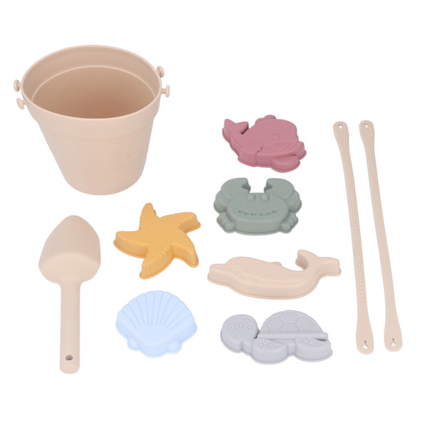 Silikon Beach Bucket Toy Set Interactive Lättvikt Portable Kids Beach Toys Set för Summer Beige