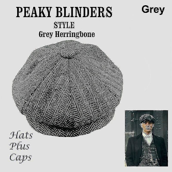 Herrar Newsboy Cap Ullbland Herringbone Tweed Vinterhatt - Mörkgrå