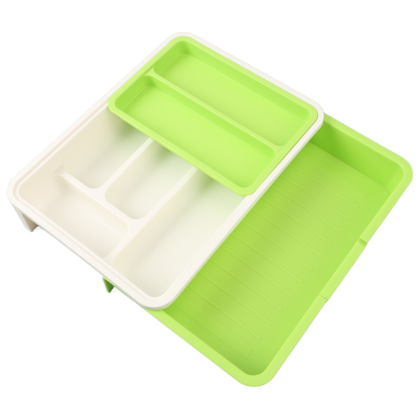 Køkken Skuffe Organizer Plast Multifunktionel Fleksibel Opdeling Pladsbesparende Skuffe Bestik Bakkeholder til Sølvtøj Knive Lysegrøn