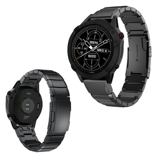 Garmin Fenix 6 urrem i massivt rustfrit stål Sort Svart black