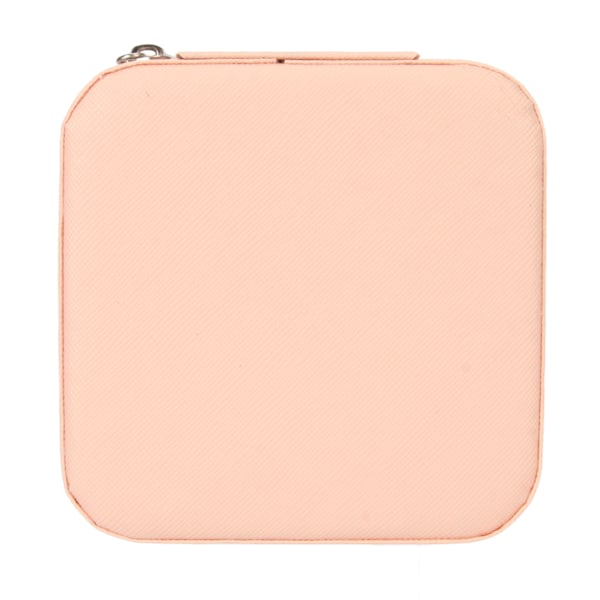 Smykkeskrin Pink Holdbart PU Læder Elegant Glat Lynlås Stor Kapacitet Smykkeetui til Ringe Øreringe Halskæde