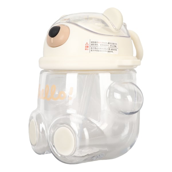 700ml Bjørn Vannflaske for Jenter Barn med Sugerør Justerbar Stropp Tegneserie Kawaii Vannflaske for Shopping Vandring Hvit