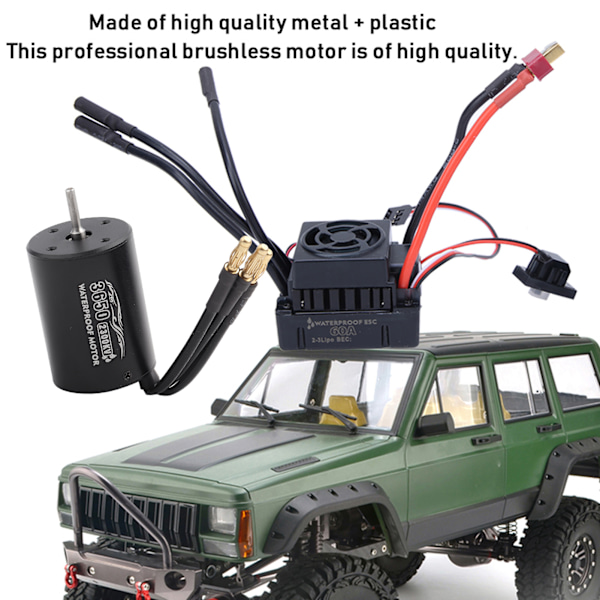 Surpass Hobby 3650 Harjaton Moottori 60A ESC Musta Vedenkestävä Sarja Sopii 1/10 RC-autolle (2300KV)